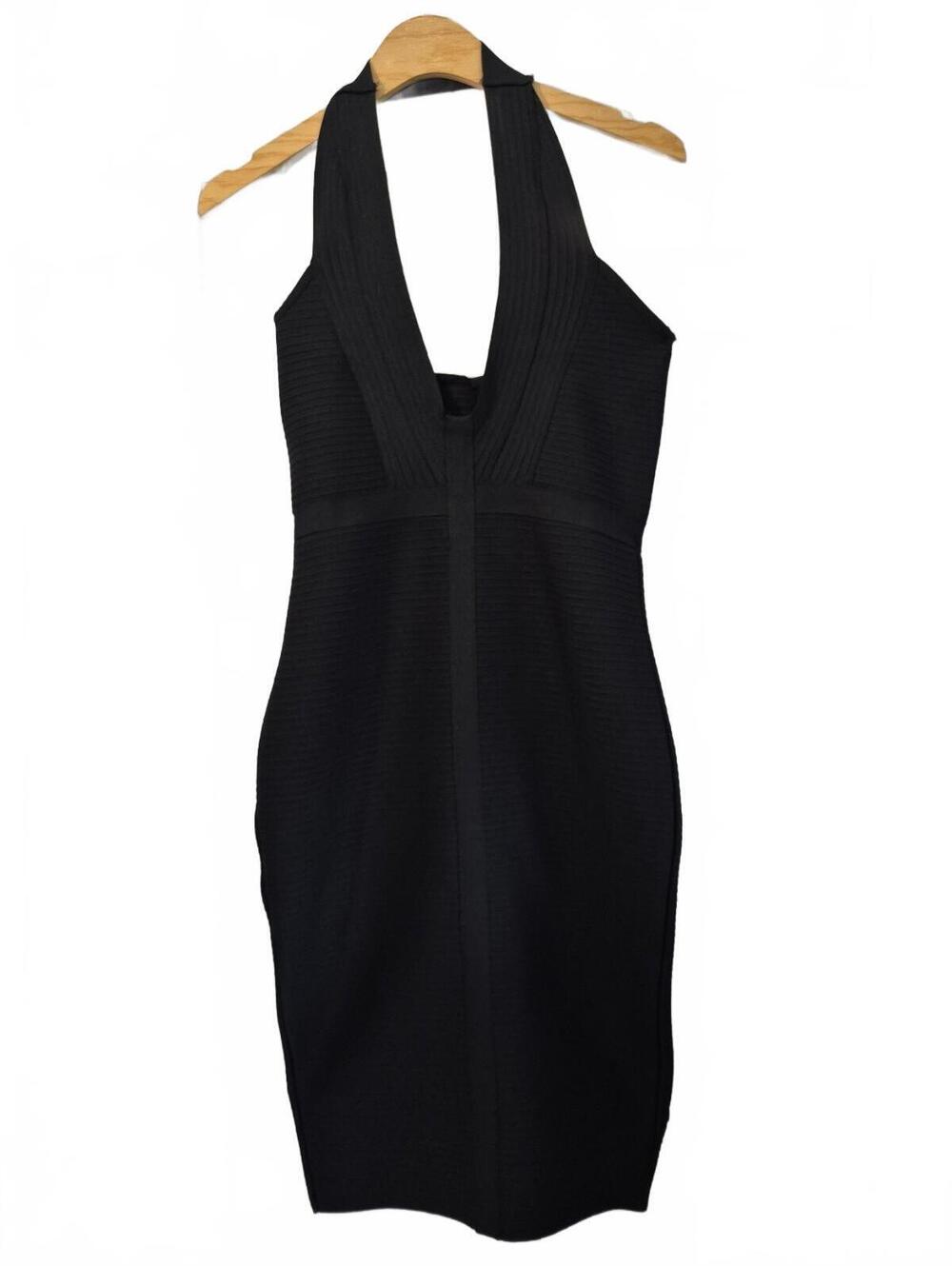 Ladies Black Ribbed Knit Halter Bodycon Midi Dress Size Large L – Sleek Black Fi